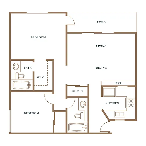 Floor plan 2 Bed, 2 Bath A
