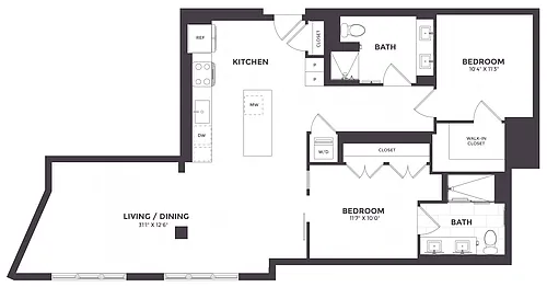 Floor plan 2 Bed/2 Bath JR ANSI-02