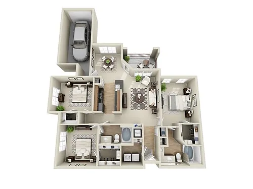 Floor plan 3 Bed, 2 Bath B (140% Income Restricted)