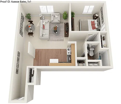 Floor plan 1 Bed 1 Bath- Azeeze Bates