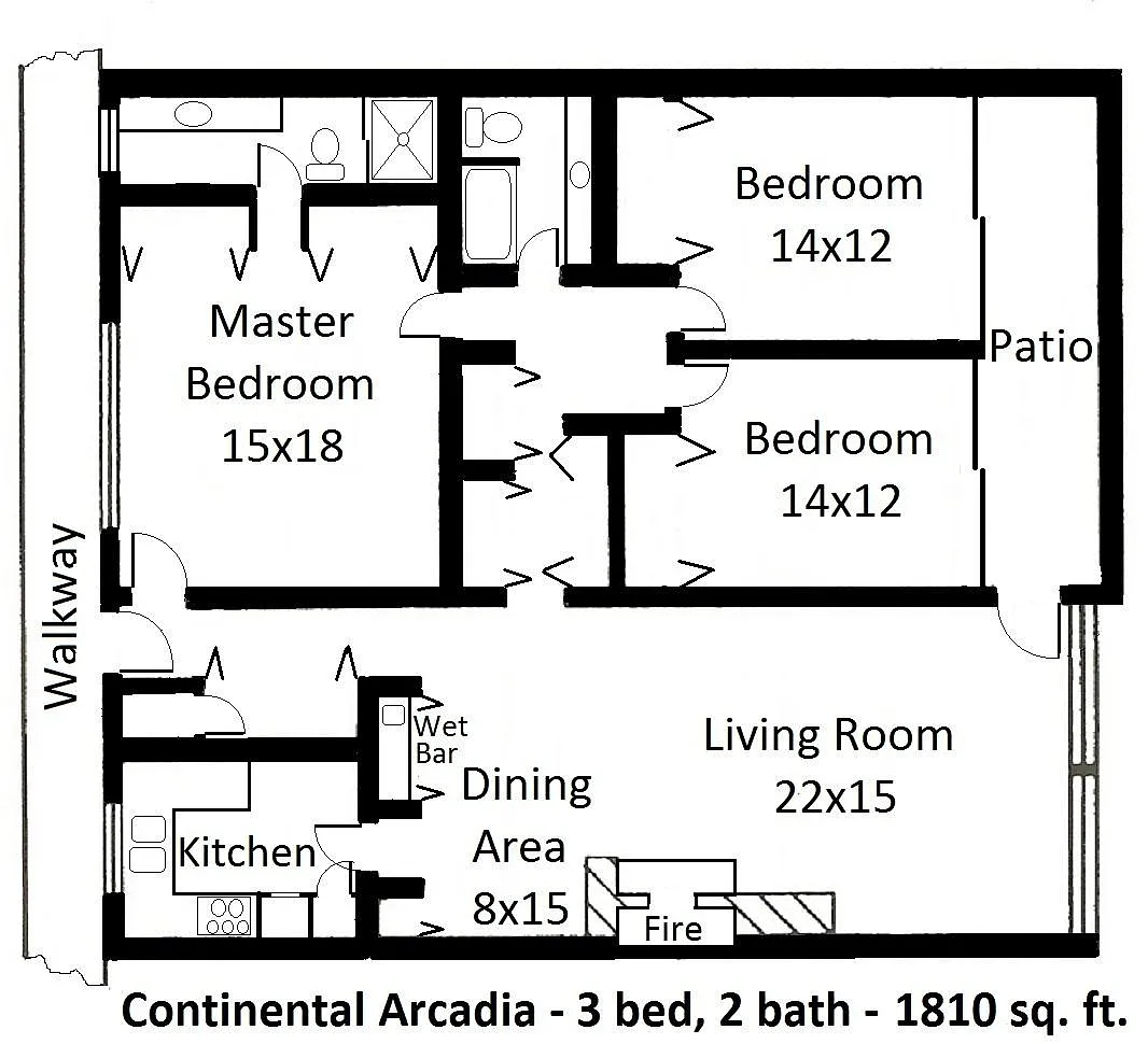 Floor plan 3 Bedroom 2 Bath-Modern Wood Plank Throughout