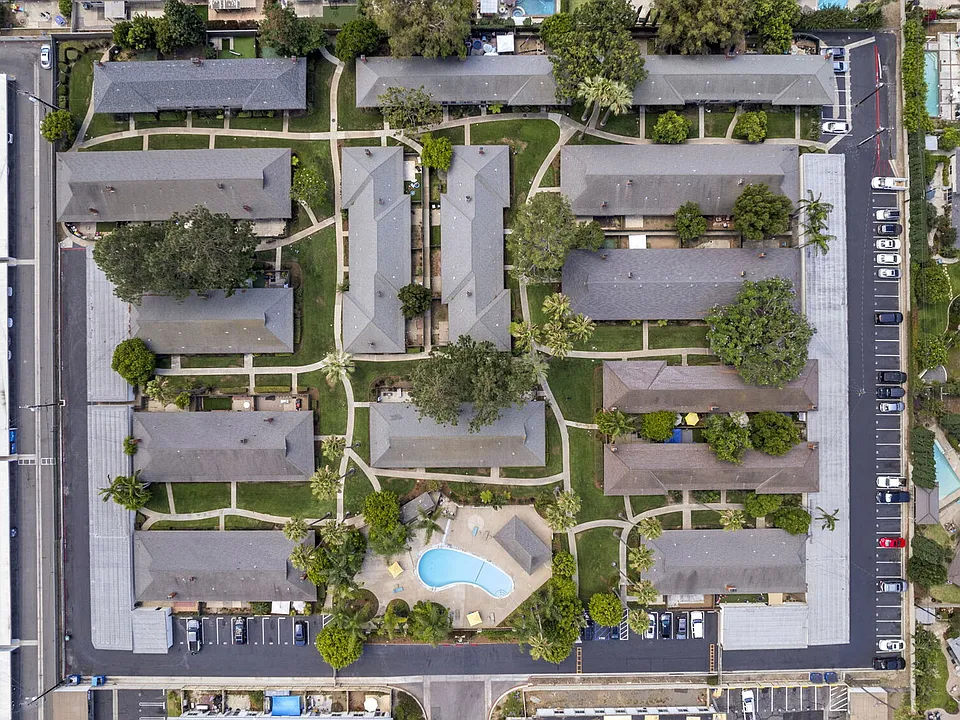 Aerial view of Mango Tree Apartments in Santa Ana, CA