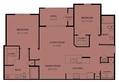 Floor plan B3-Comal 80% (Income Restrictions Apply)