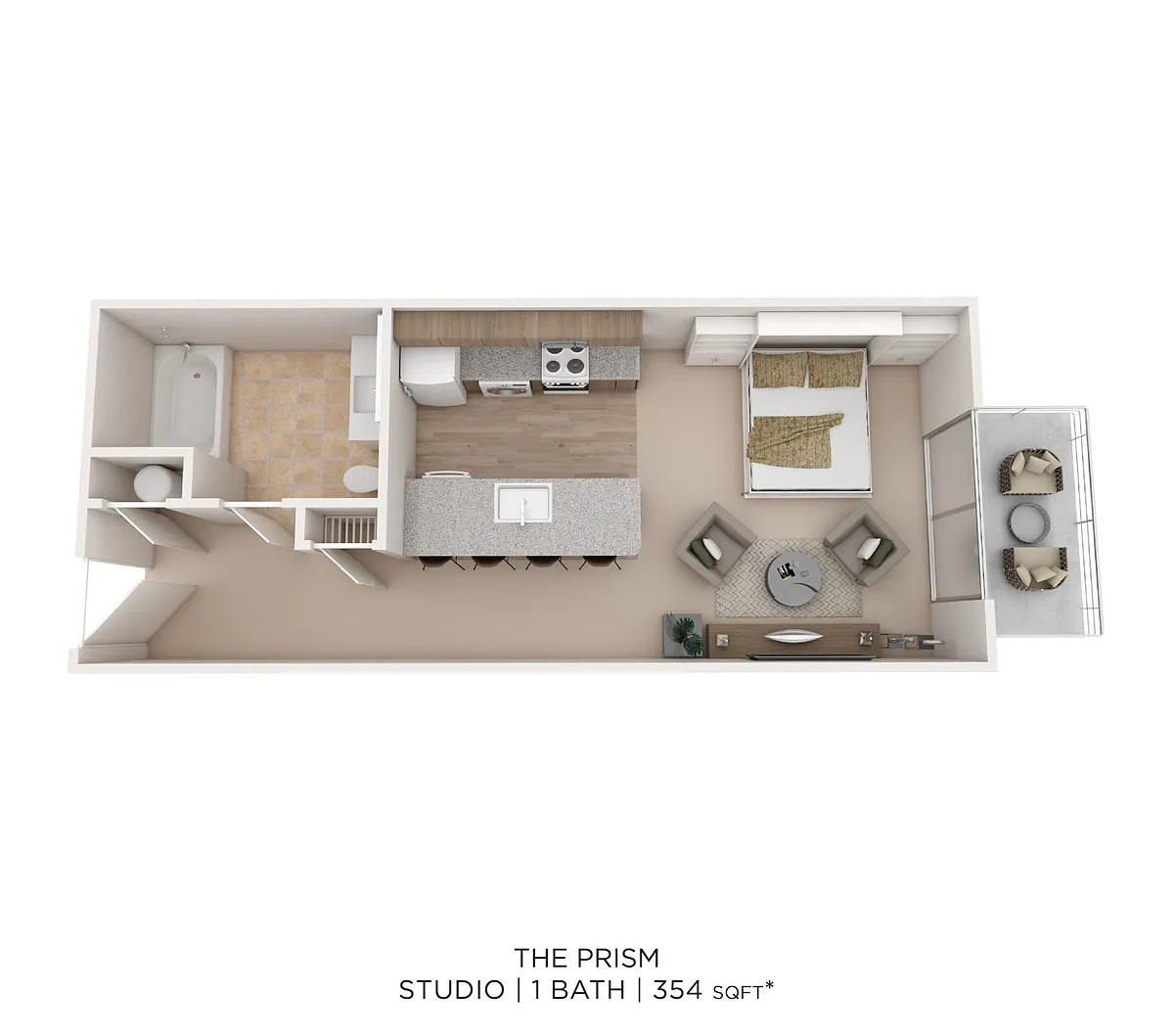Floor plan Prism - Studio 1 Bath 354 sqft