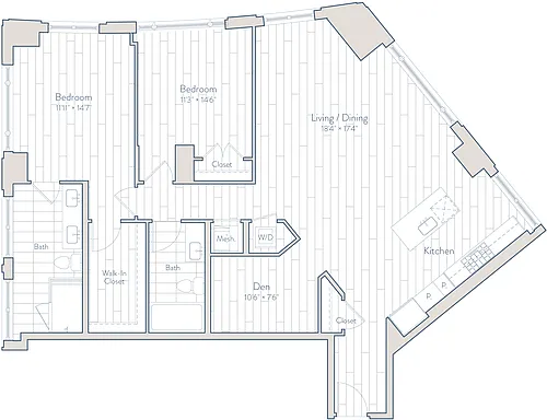 Floor plan 2 Bed/2 Bath Den-F1-3