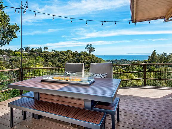 Firepit table and deck off of living room.