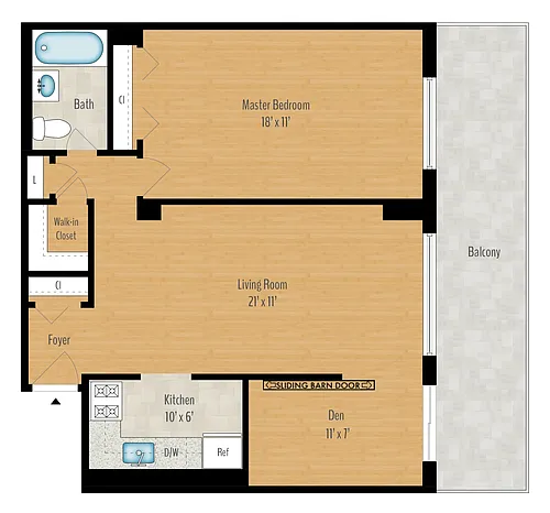 Floor plan 1 Bedroom + Den