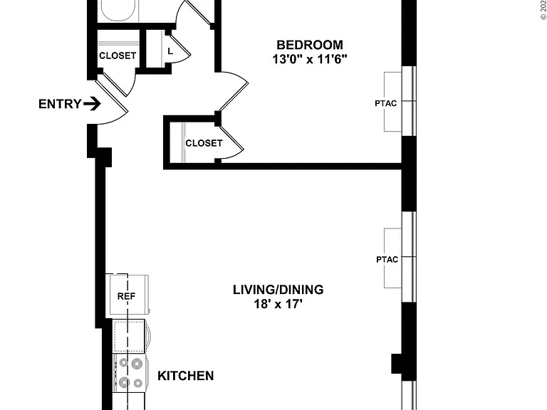 Represents the 700 SQFT corner layout