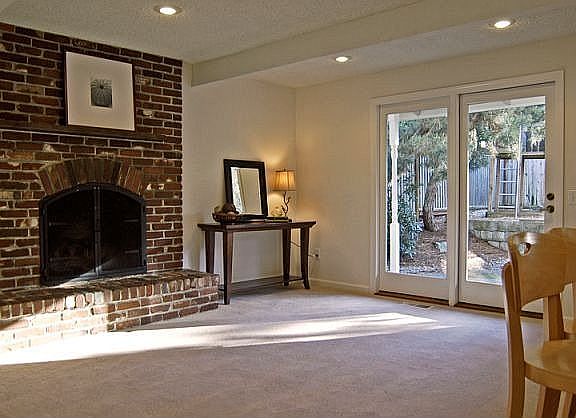 The cozy family room features the great room concept 