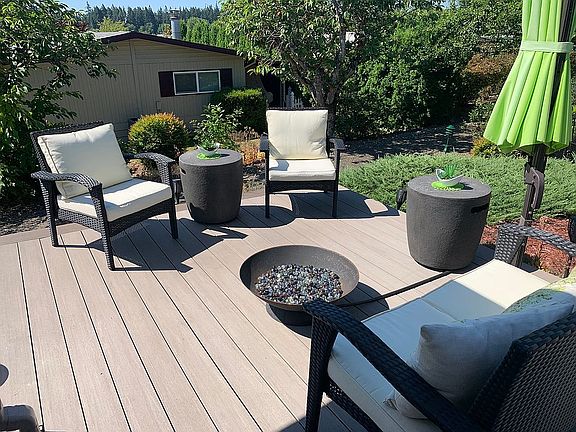 Deck with glass fire bowl