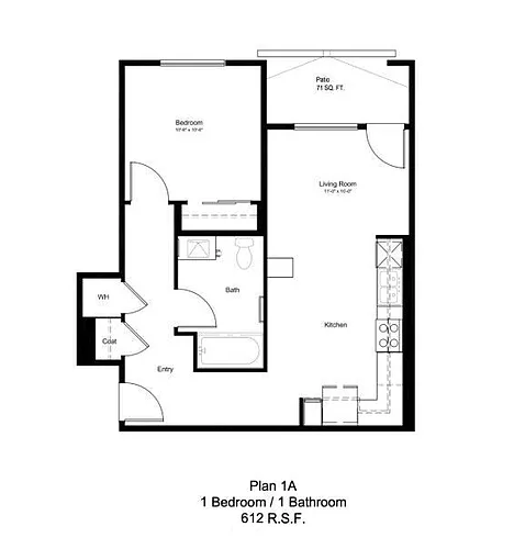 Floor plan 1BD, 1BTH B