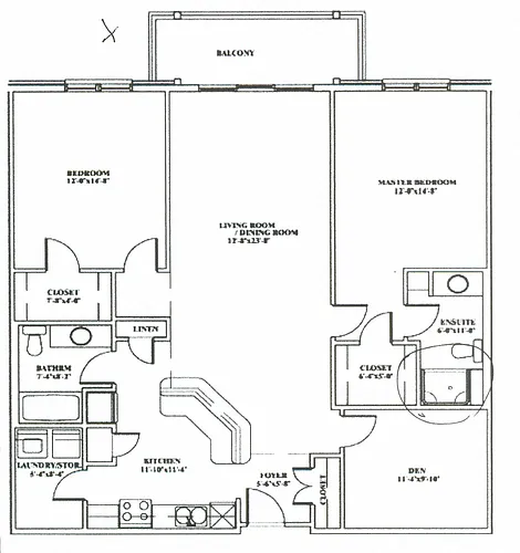 Floor plan 2 Bed Den 2 Bath E