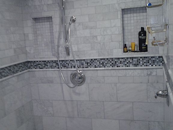 Dual carrera marble shower