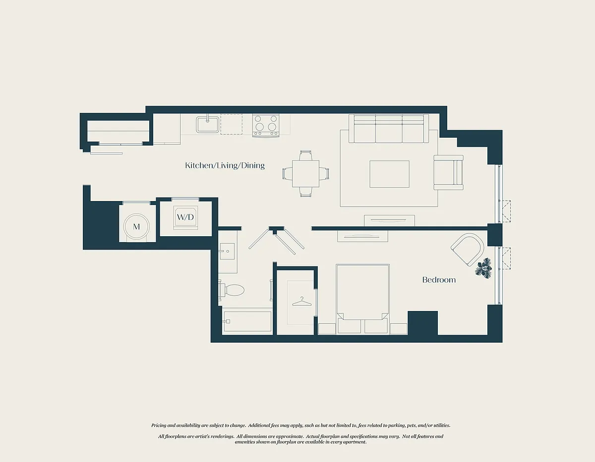 Floor plan 1 Bed - 1 Bath | A02A