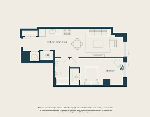 Floor plan 1 Bed - 1 Bath | A02A