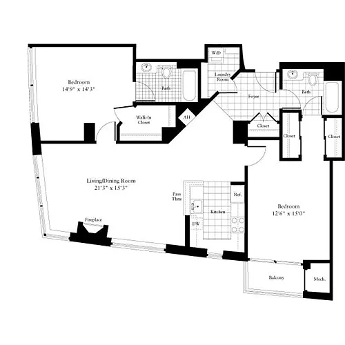 Floor plan 2 Bedrooms T