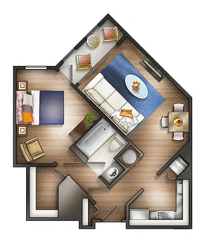 Floor plan 1 Bedroom - 1E