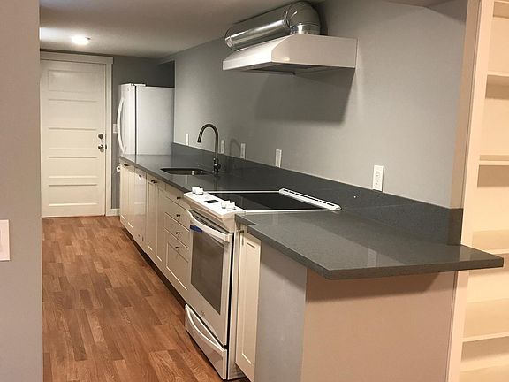 Galley kitchen with natural light