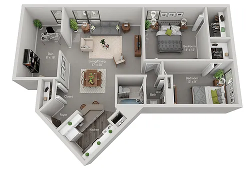 Floor plan Woodward - 2 Bed, 1 Bath