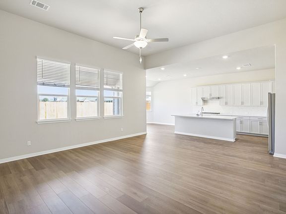 Kitchen, Living Room, and Dining Room