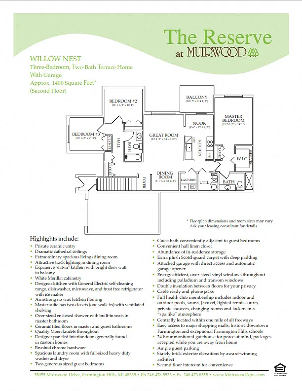 Floor plan The Willow Nest - includes a 1 car attached garage