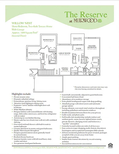 Floor plan The Willow Nest - includes a 1 car attached garage
