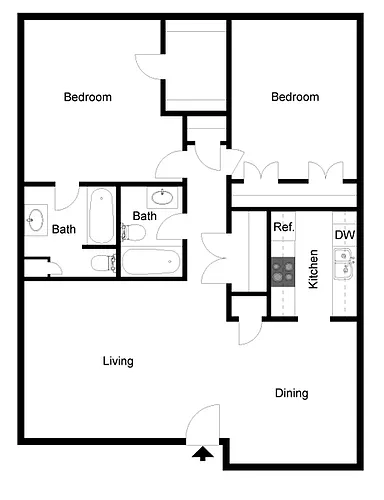 Floor plan 2 Bedroom 2 Bath-B2A
