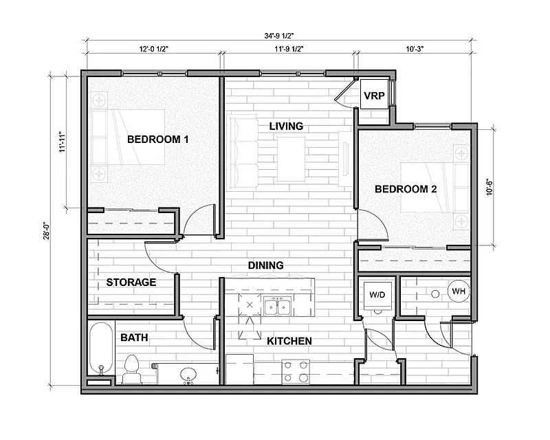 Floor plan Apartment - 2 Bedroom 1 Bath