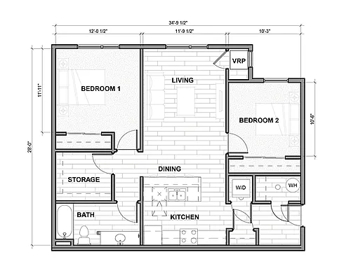 Floor plan Apartment - 2 Bedroom 1 Bath