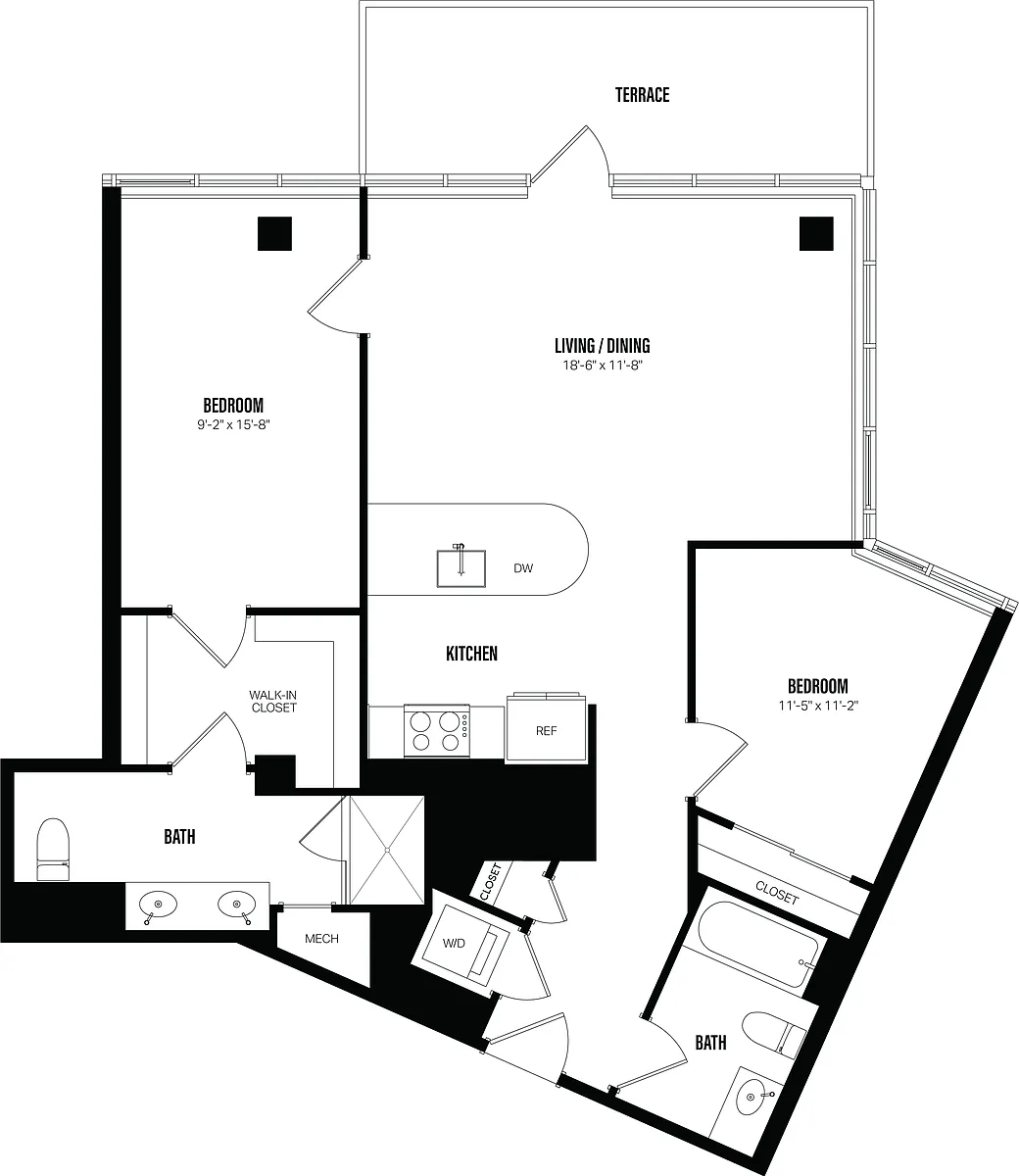 Floor plan 2 Bed/2 Bath-F7
