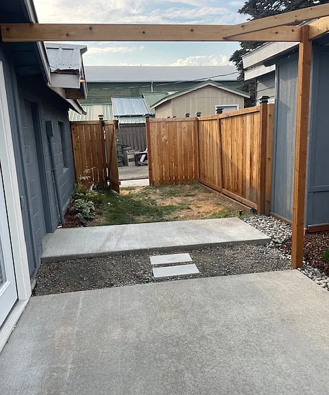 Patio and yard are