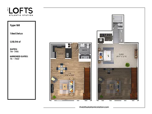 Floor plan 1B8 - 1 Bed Delux