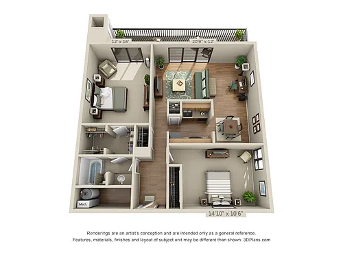 Floor plan 2 Bed 1 Bath B