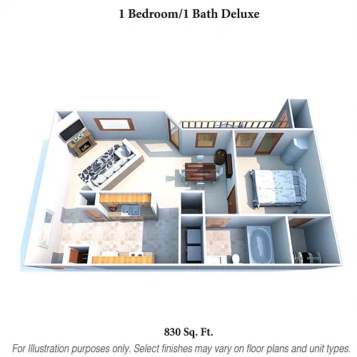 Floor plan 1 Bedroom, 1 Bath Deluxe