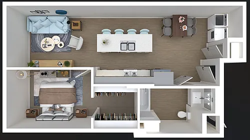 Floor plan 1/1 End 60% AMI