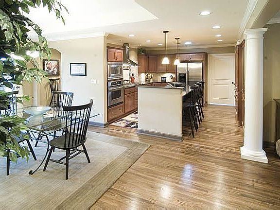 Masterfully stained hardwoods in living areas. 