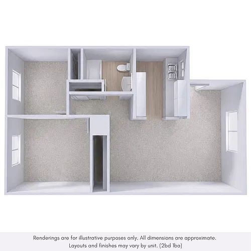 Floor plan 2 Bed, 1 Bath
