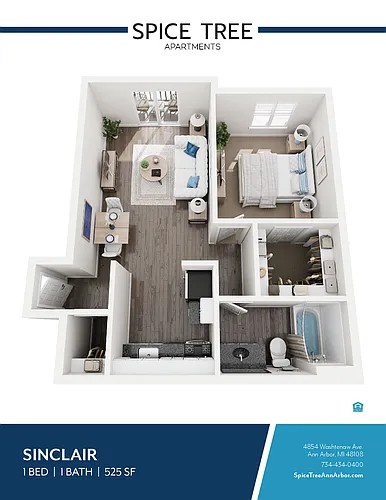 Floor plan 1x1 - 1 bdrm sm w/ patio