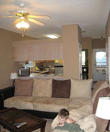 Living room looking into kitchen