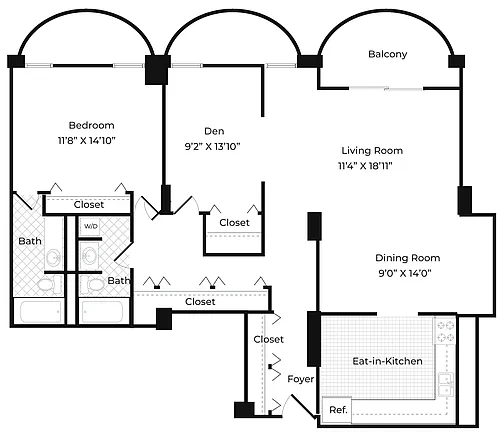 Floor plan 1 Bedroom - 2 Bath