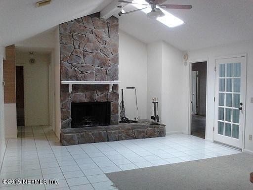 living room and fireplace