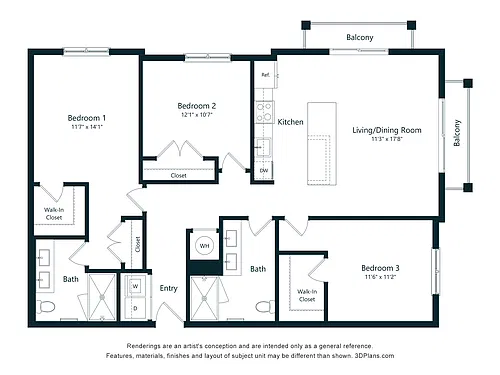 Floor plan C1 | 3 Bed | 2 Bath