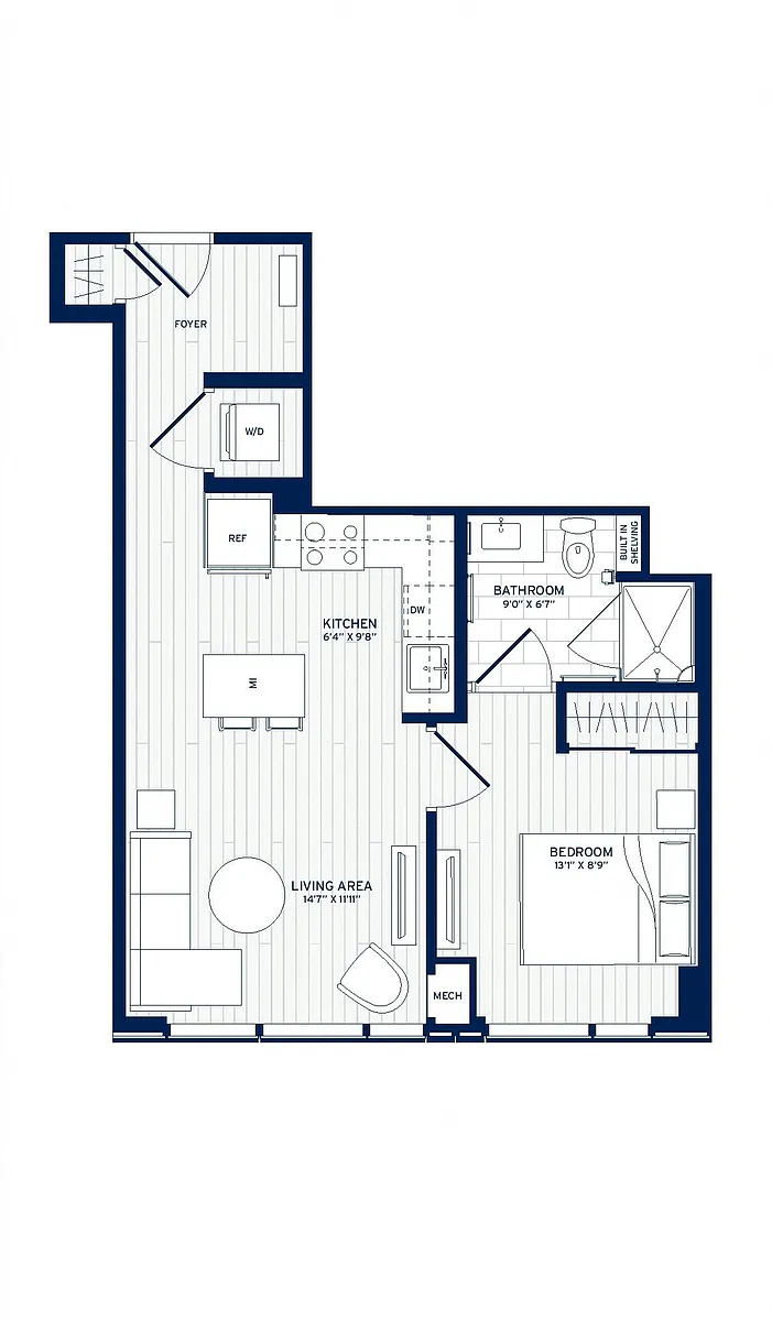 Floor plan 1 Bed/1 Bath-D6