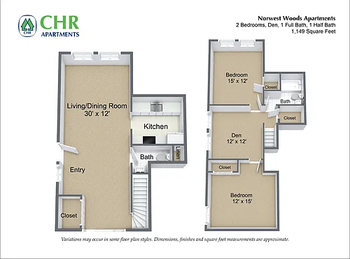 Floor plan 2 Bedroom - Townhome and Den