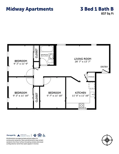 Floor plan 3 Bed 1 Bath B