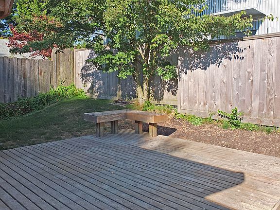 big deck and fenced backyard