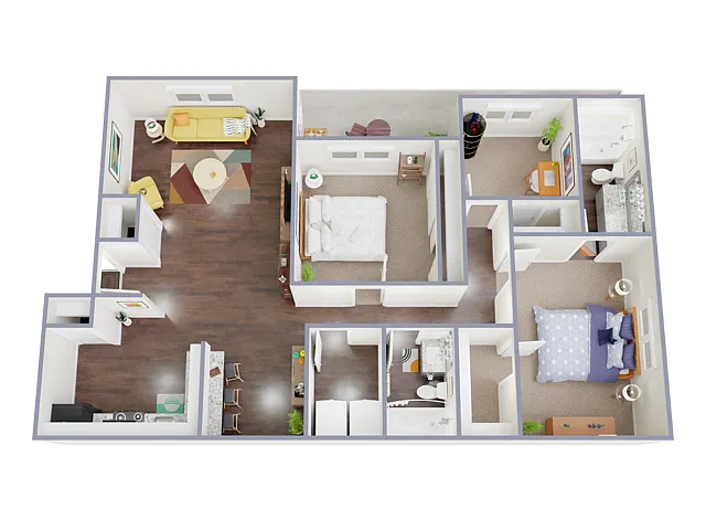 Floor plan 3 Bed, 2 Bath D (80% Income Restricted)