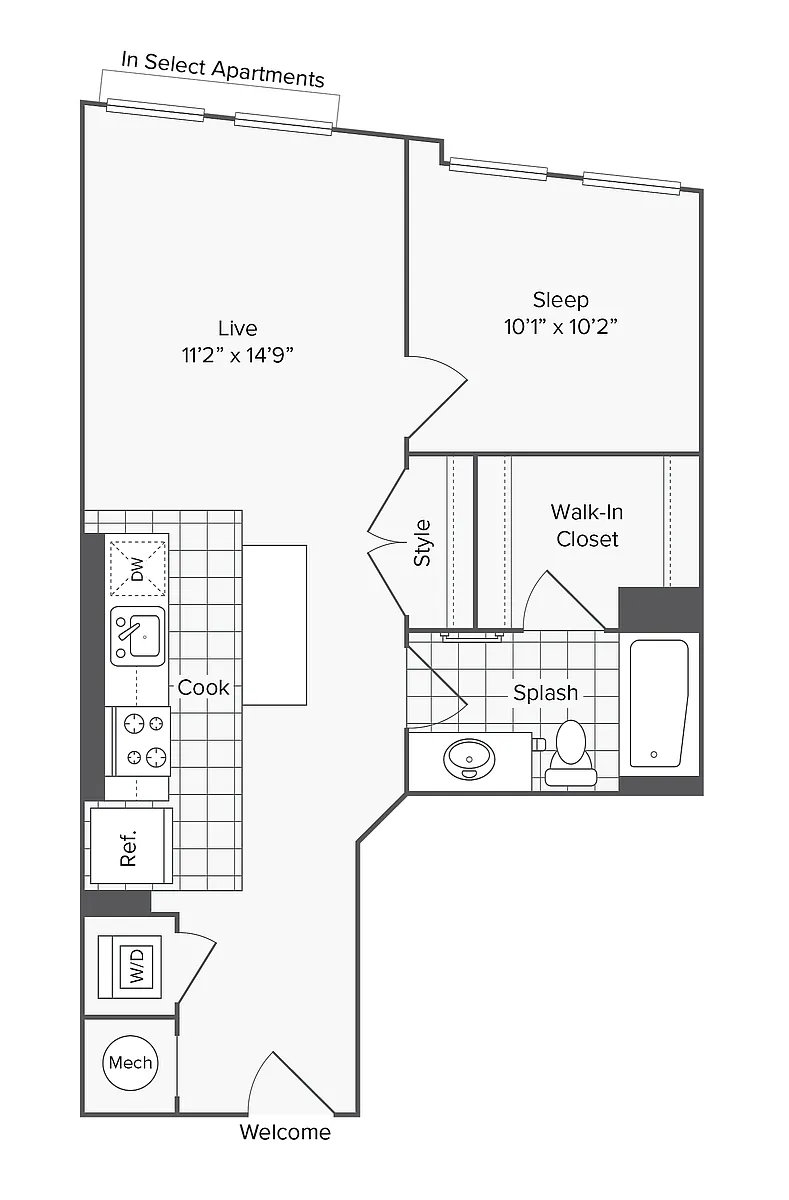 Floor plan 1 BR X 1 BA - J