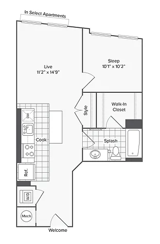 Floor plan 1 BR X 1 BA - E
