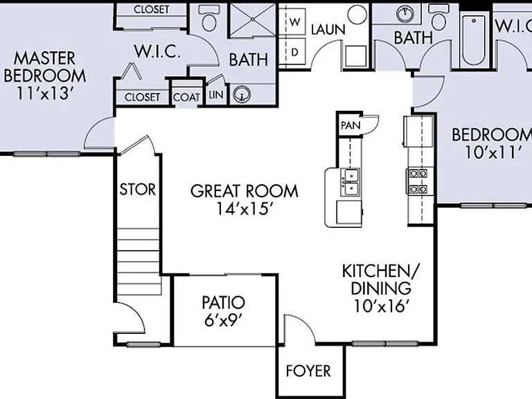 Two bed/two bath floorplan